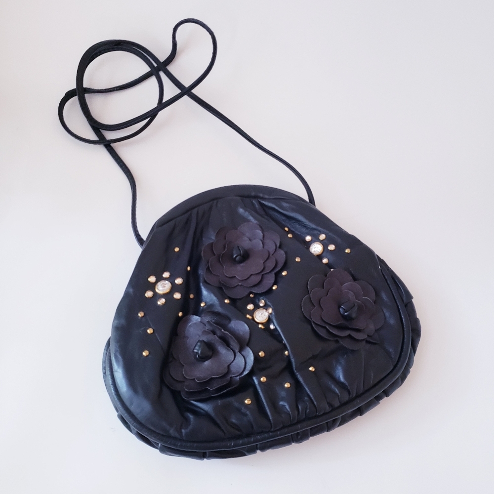 Vintage Atalla Handbags Black Floral Leather Bag